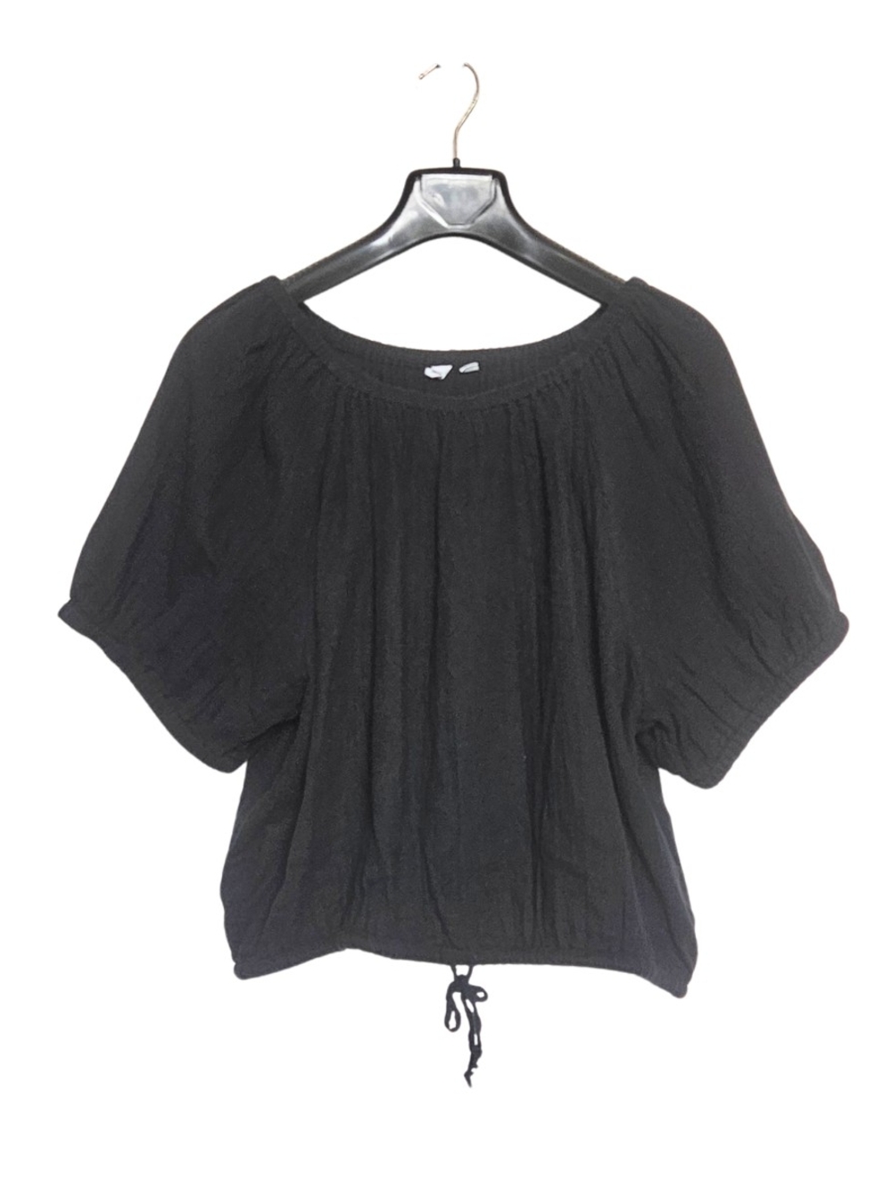 GAP Women's Plus Size XXL Black Puff Sleeve Top with Drawstring